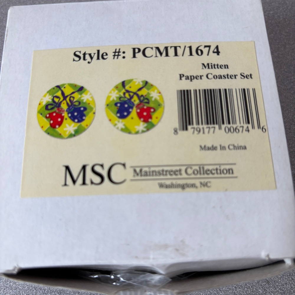 Mainstreet Collection PCMT1674 Mitten Paper Coaster Set Holiday Christmas Winter
